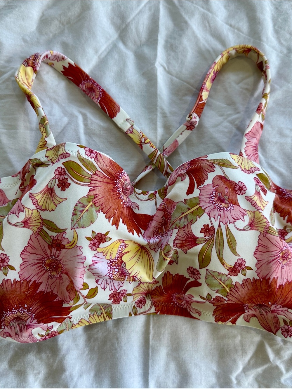 Shade & Shore Floral Padded Bikini Top — Pink, Orange & Yellow